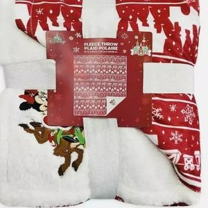 DisneyParksMickey & Minnie Mouse Christmas Sherpa Reversible Throw Blanket NWT